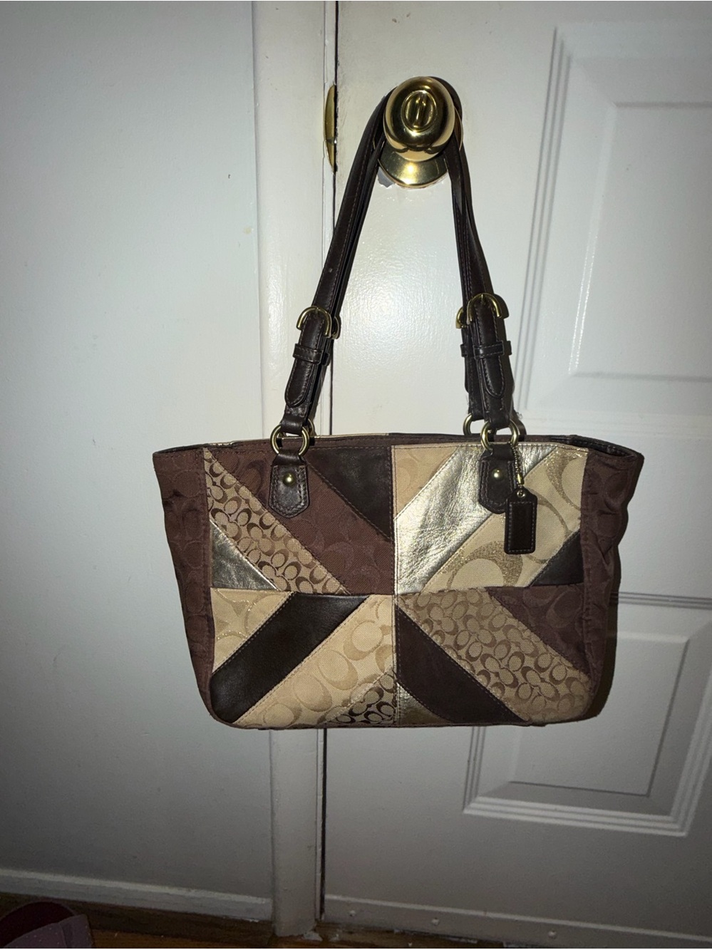 Vintage Coach Gallery Chevron Patchwork Tote Bag